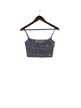 Superdown Women’s Size XS Multicolor Metallic Sparkly Crop Tank Top Zipper Side
